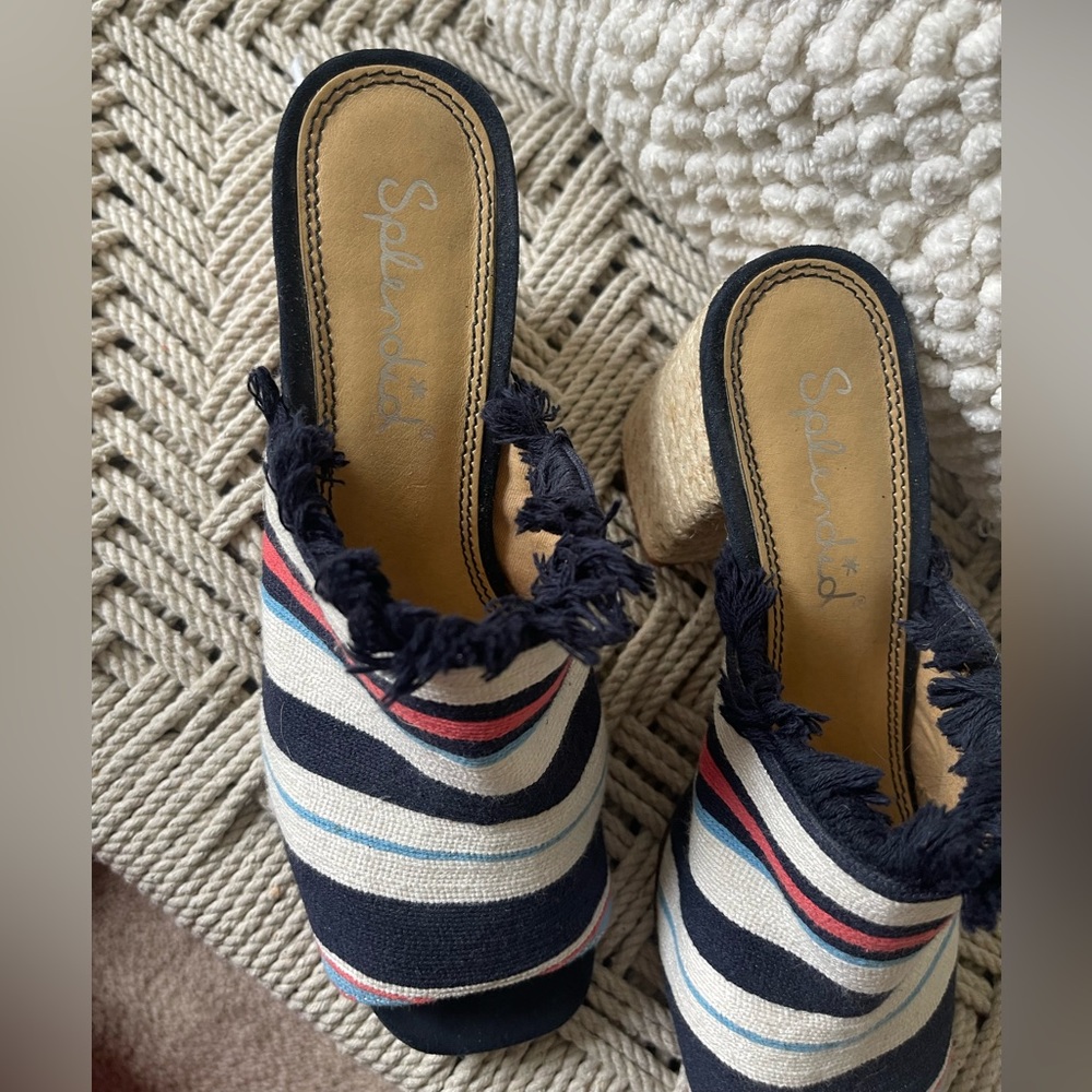 Sandal Slide with Detail Rope Block Heel and Fringe Trim size 7 1/2